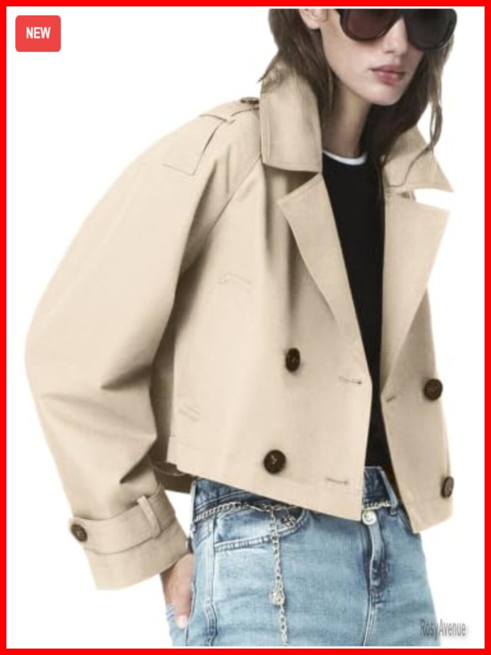 Cropped Trench Coat Women's Casual Fall Button-Down Polyester Jacket